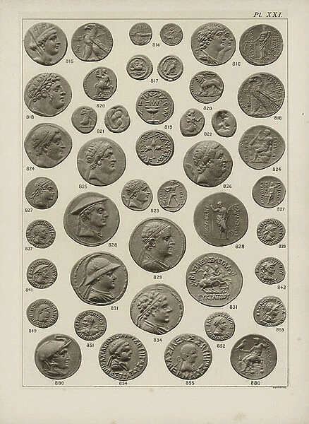 Ancient Greek coins (engraving)