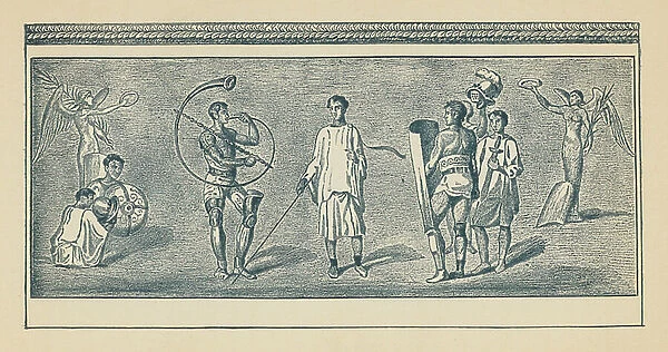 Ancient Rome: Arming a Gladiator (colour litho)