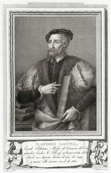 Andres Laguna de Segovia, 1499-1559. Spanish humanist physician, pharmacologist, and botanist. After an etching in Retratos de Los Espanoles Ilustres, published Madrid, 1791 ©UIG / Leemage