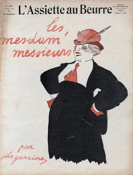 Androgynous Woman, Cover of French Satirical Magazine L Assiette au Beurre, 2nd March 1912 (colour litho)