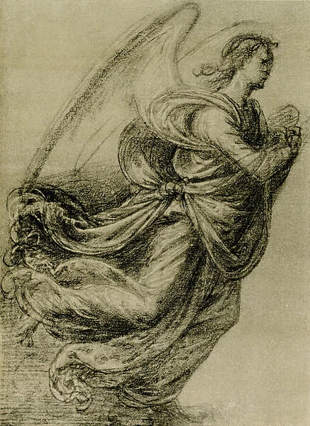 Angel study (Chalk drawing on brownish paper, heightened with white)