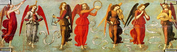 Angels playing musical instruments, c. 1475-97 (tempera on panel) (for details see 64872