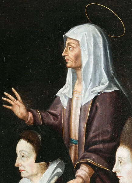 Anne Aubery and Her Protector, detail. Triptych of Aubery, 1603 (painting on wood)