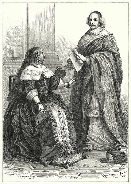 Anne of Austria, regent of Louis XIV of France, and Cardinal Mazarin, Frances chief minister, 17th Century (engraving)
