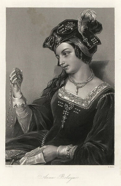 Anne Boleyn - Anne Boleyn, Queen of King Henry VIII of England. Steel engraving by B. Eyles after a portrait by H. O'Neil from Mary Howitt's Biographical Sketches of The Queens of England, Virtue, London, 1868