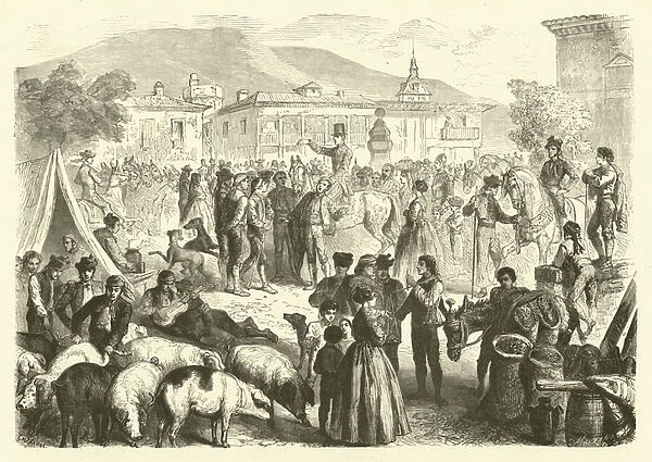 Annual fair of the town of Alcala, Spain (engraving)