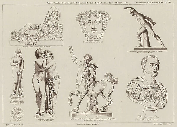 Antique Sculpture from the death of Alexander the Great to Constantine, Coins and Gems (engraving)