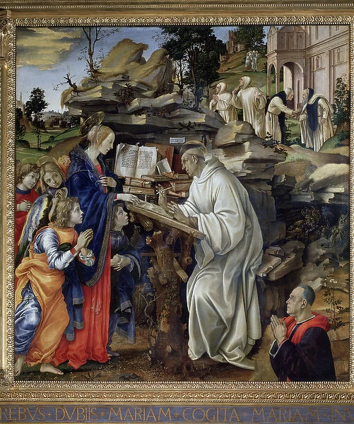 Apparition of the Virgin to St Bernard - oil on panel, 1486