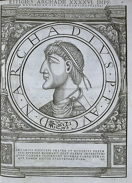 ARCADIUS (377-408). First Eastern Roman Emperor (395-408). Engraving. SPAIN. MADRID (AUTONOMOUS COMMUNITY). Madrid. National Library