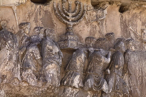 The Arch of Titus, detail of the Temple treasures being carried after the Sack of