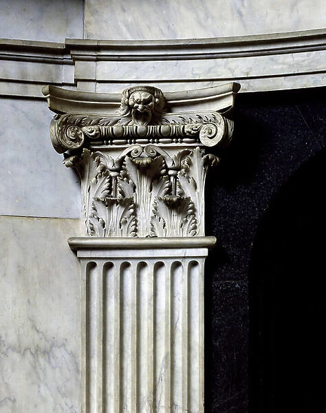 Architecture: Capital and column of the Cinquecento Hall designed by Simone del Pollailo (Il Cronaca, 1454-1508) and redecorated by Giorgio Vasari and his studio (1511-1574). Palazzo Vecchio (Palazzo della Signoria) Florence