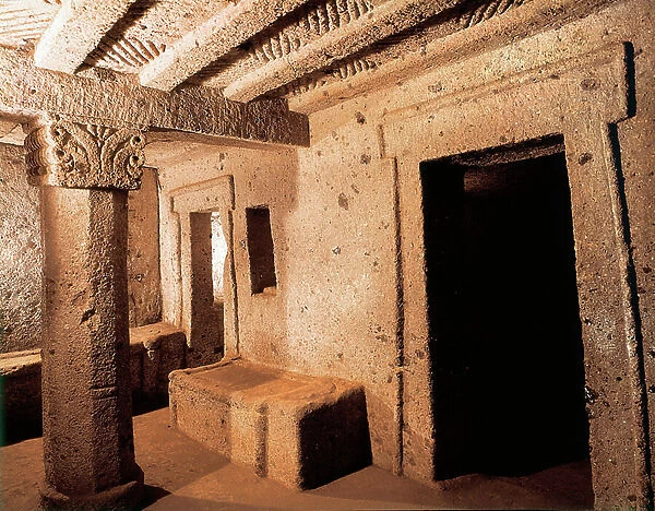 Architecture: tomb of the capitals. 4th century BC. Cerveteri. Necropolis of Banditaccia. Italy