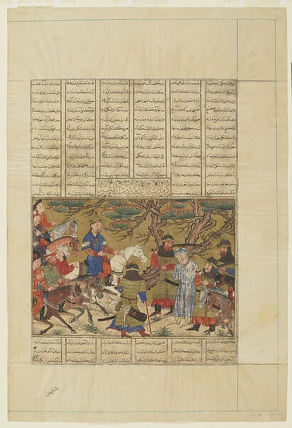 Ardashir captures Ardavan, 1330-40 (ink, opaque watercolor and gold on paper)