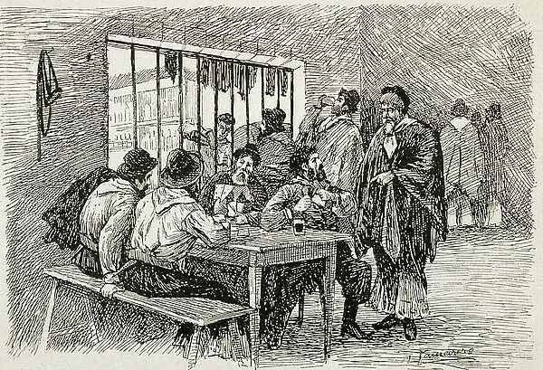 Argentina (20th century). ' Pulperia', a tavern and liquor shop. Illustration by T.Tamarera. Engraving