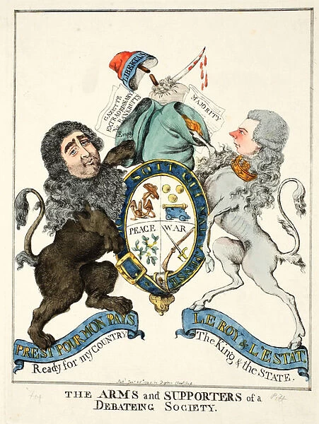 The Arms and Supporters of a Debating Society, 1798 (hand-coloured etching)