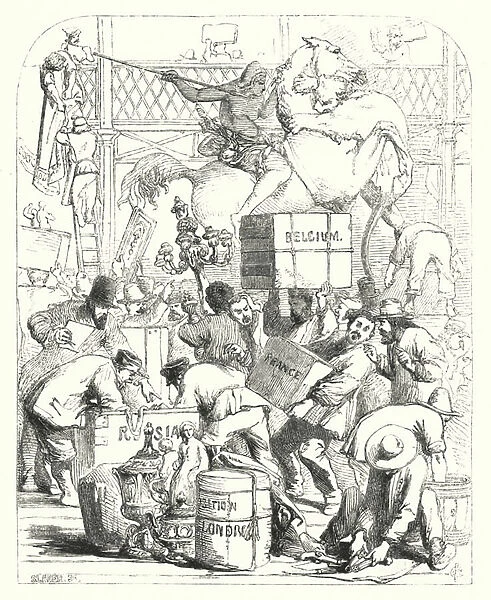 Arrival of goods to be exhibited at the Great Exhibition of 1851, Crystal Palace, Hyde Park, London (engraving)