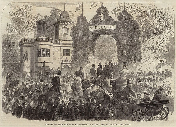 Arrival of Lord and Lady Braybrooke at Audley End, Saffron Walden, Essex (engraving)