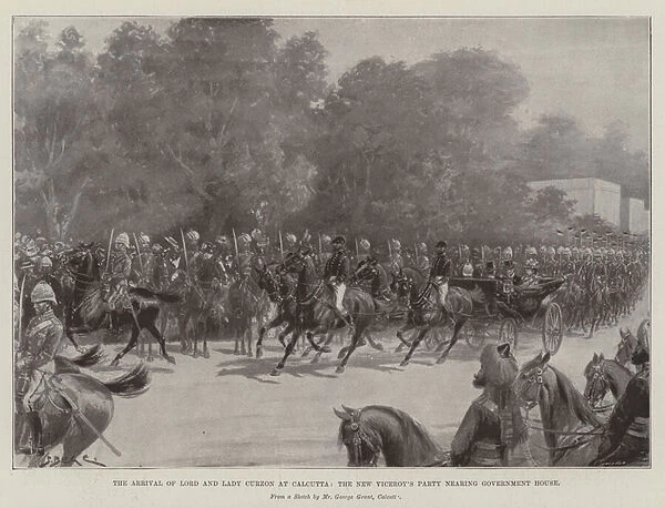The Arrival of Lord and Lady Curzon at Calcutta, the New Viceroys Party nearing Government House (engraving)