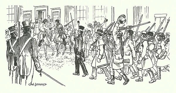 Arrival of Loyalist Volunteers at the Parliament Buildings, Toronto (litho)