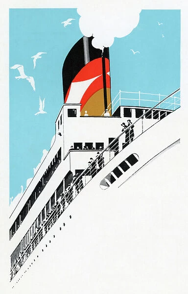 Art Deco 1920s Illustration of a Cruise Ship with Passengers, 1928 (silkscreen)