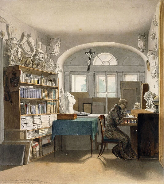 The Artist in his Study, 1842 (pencil and watercolour on paper)