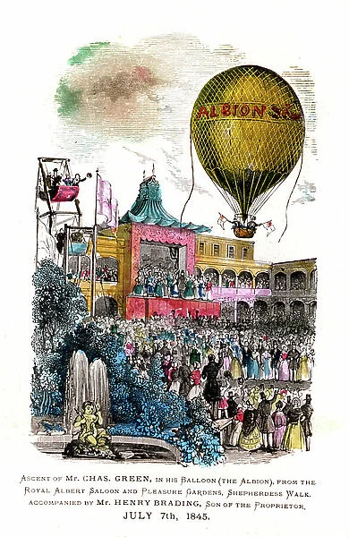 Ascent of Mr Chas Green in his balloon, the Albion