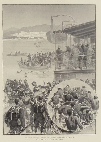 The Ashanti Expedition, the West India Regiment disembarking at Cape Coast (litho)