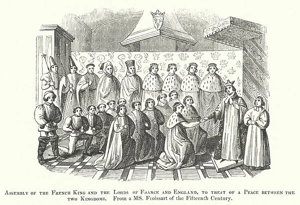 Assembly of the French King and the Lords of France and England, to treat of a Peace between the two Kingdoms (engraving)