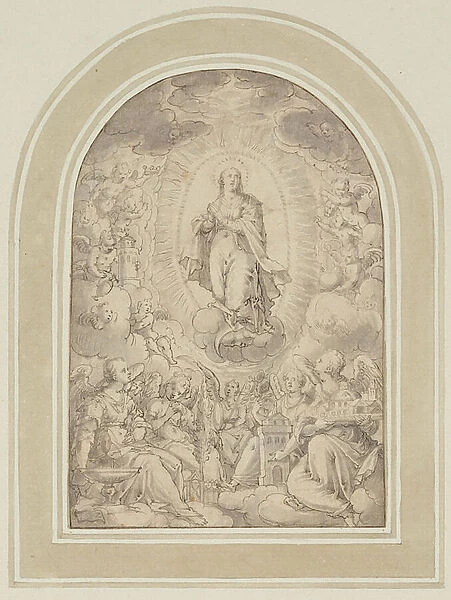 The Assumption of the Virgin Mary, 1571-1630 (pen in black and ink with grey wash on paper)