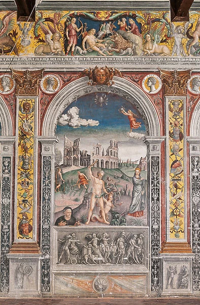The astrological sign of Cancer, with Hercules slaying the Lernaean Hydra while Juno observes him, Chamber of the Zodiac (Camera dello Zodiaco), 1515