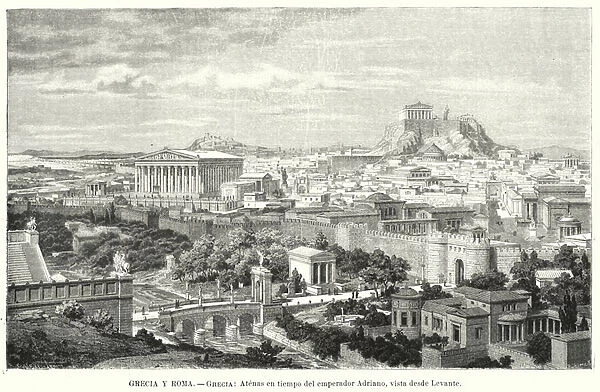 Athens, Greece, during the reign of the Roman Emperor Hadrian, 2nd Century (litho)