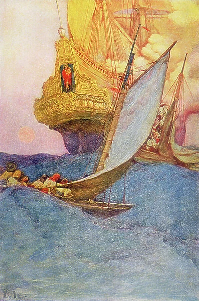 An Attack on a Galleon, early 20th century (book illustration)