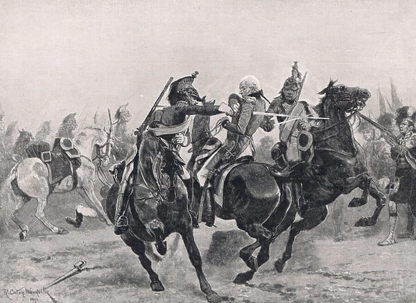 The Attack on Sir Ralph Abercrombie by the French Dragoons, illustration from British Battles on Land and Sea, published by Cassell, London, c. 1910 (litho)
