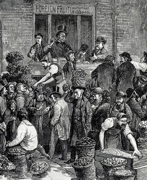 The auctioning of fruit at Covent Garden Market