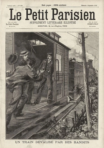 Audacious train robbery near Vierzon, France, 1896 (engraving)