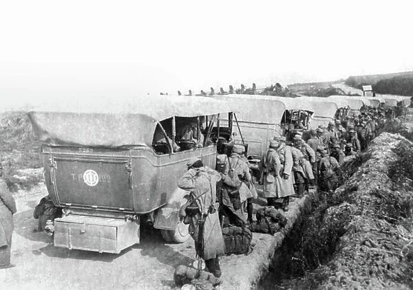 August 27, 1914, soldiers carried by trucks near Blanzy-les-Fismes (Aisne, Picardy, France)