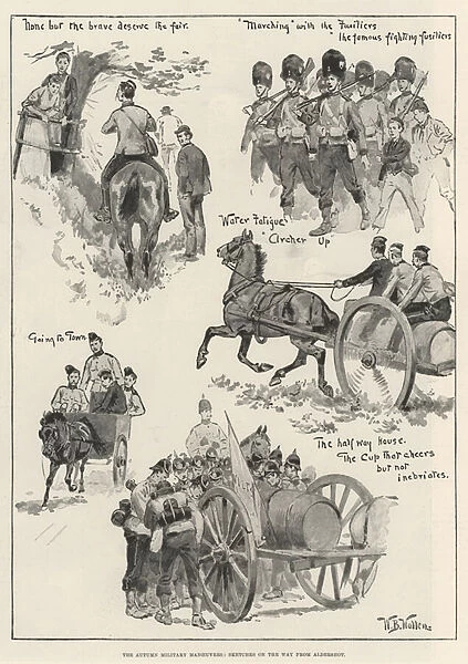 The Autumn Military Manoeuvres, Sketches on the Way from Aldershot (litho)