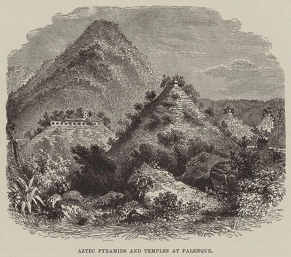 Aztec pyramids and temples at Palenque (engraving)