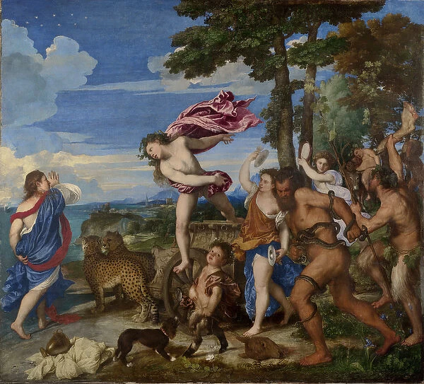 Bacchus and Ariadne, 1520-23 (oil on canvas) (pre-restoration)
