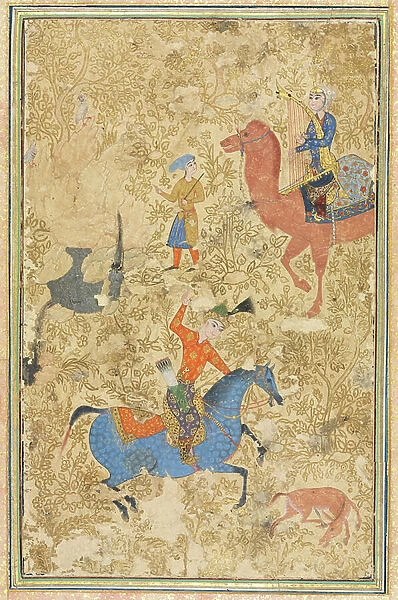 Bahram Gur and Azada, from a Shahnama (Book of Kings) of Firdausi (940-1019 or 1025), 1500s (opaque watercolour & gold on paper)