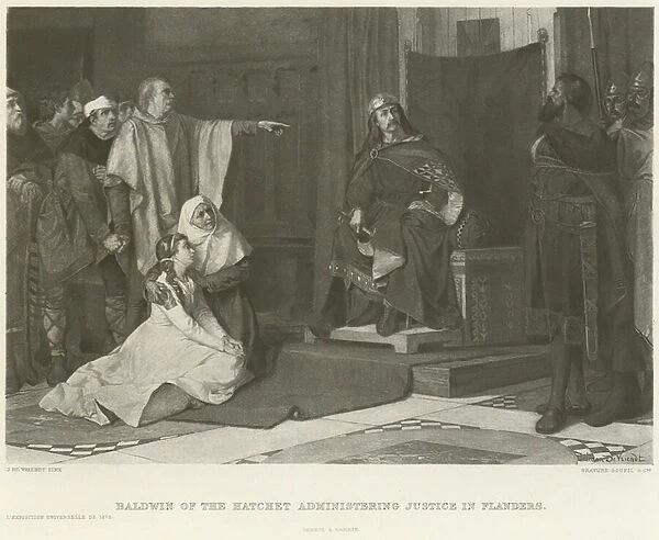 Baldwin of the Hatchet administering justice in Flanders (gravure)