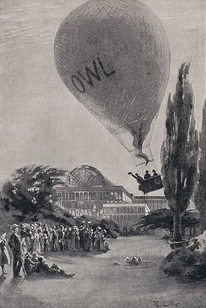 Balloon ascent from Crystal Palace (litho)