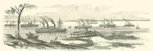 Banks landing at Baton Rouge, Louisiana, March 1863 (engraving)
