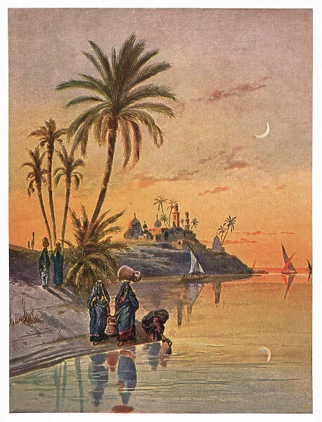 Banks of river Nile in Egypt, c.1900 (print)