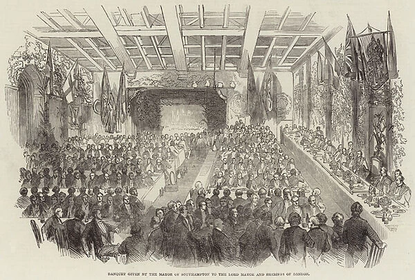 Banquet given by the Mayor of Southampton to the Lord Mayor and Sheriffs of London (engraving)