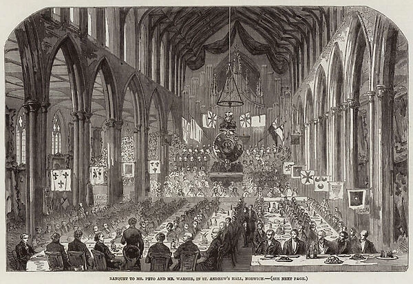 Banquet to Mr Peto and Mr Warner, in St Andrews Hall, Norwich (engraving)
