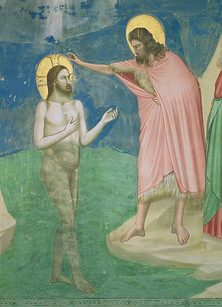 The Baptism of Christ, detail of Christ and St. John the Baptist, 1303-05 (fresco)
