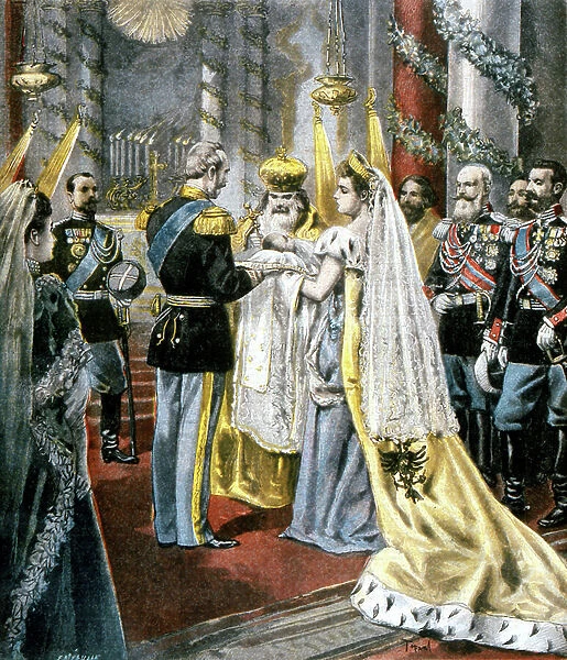 Baptism of the Grand Duchess Tatiana, daughter of Nicholas II of Russia. From Le Petit Journal, Paris, 11 October 1897