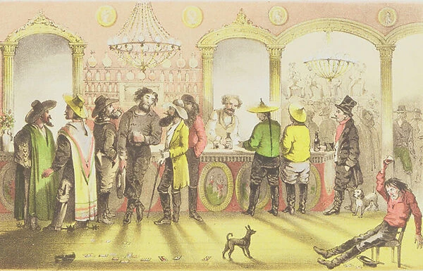 The Bar of a Gambling Saloon, engraved by J. Brandard, 1855 (colour litho)