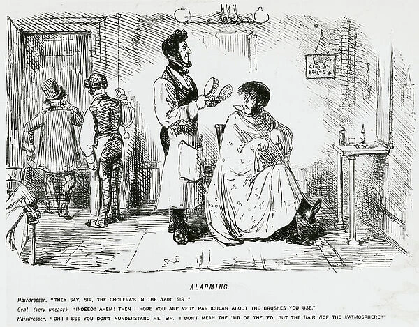 Barber shop. 19th century (engraving)